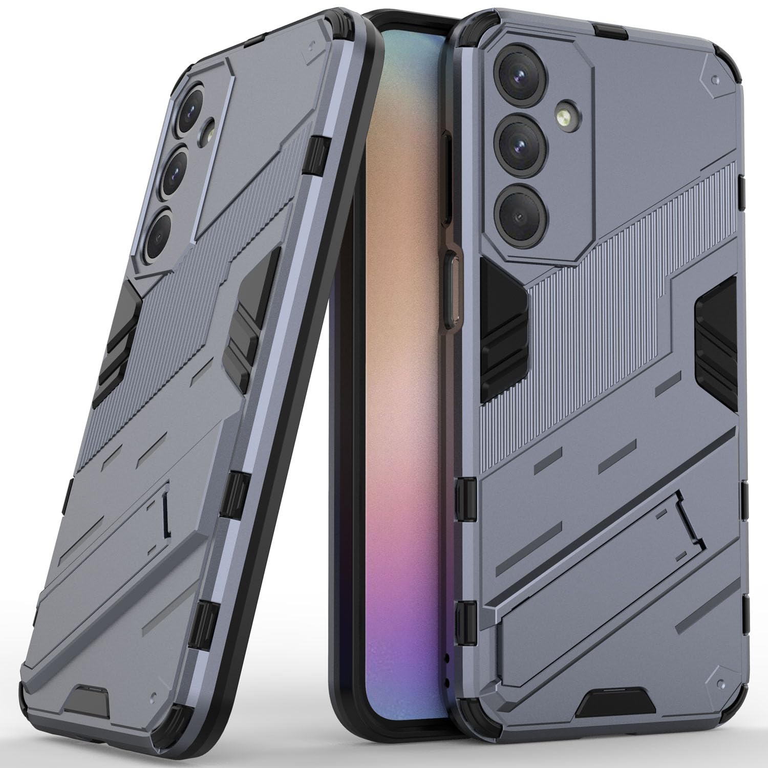 SCIMINPhone Case for Samsung Galaxy M35, Two-Layered Protection Hard Shell Case with Integrated Two-Way Kickstand Gray