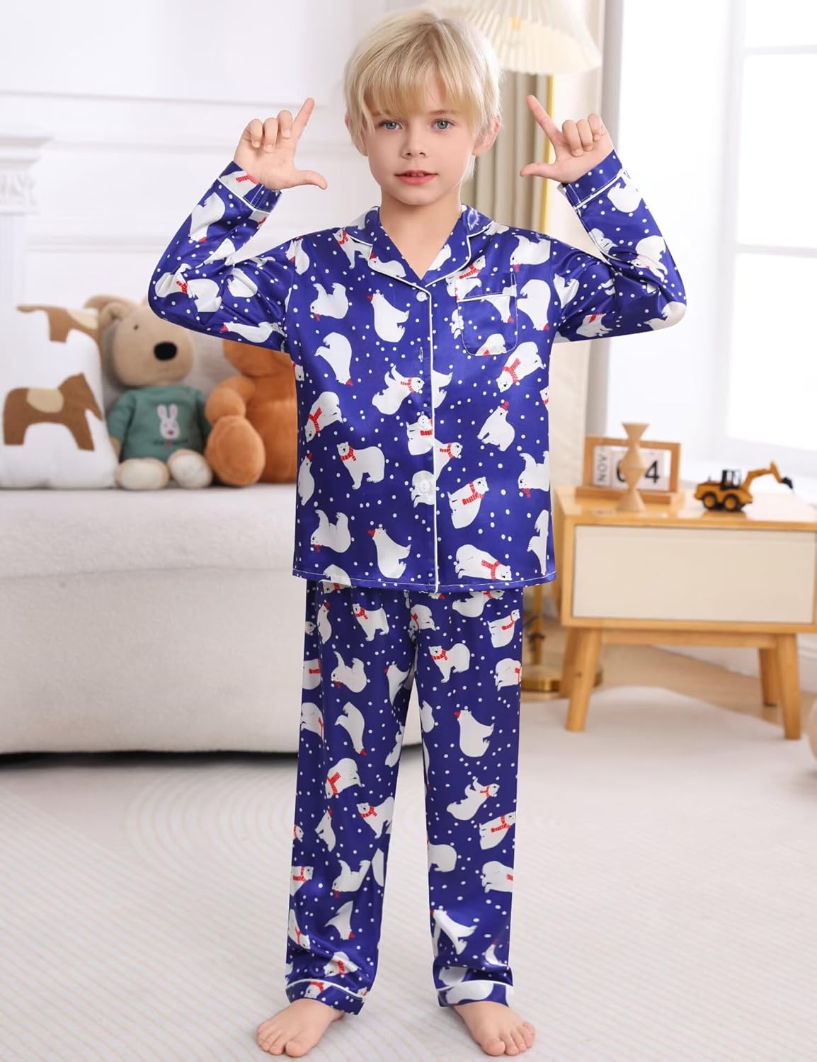 SWOMOG Kid Girls Boys Silk Satin Pajamas Set Button-Down PJs Sets Two-Piece Lounge Sets Long Sleeve Sleepwear - Image 5