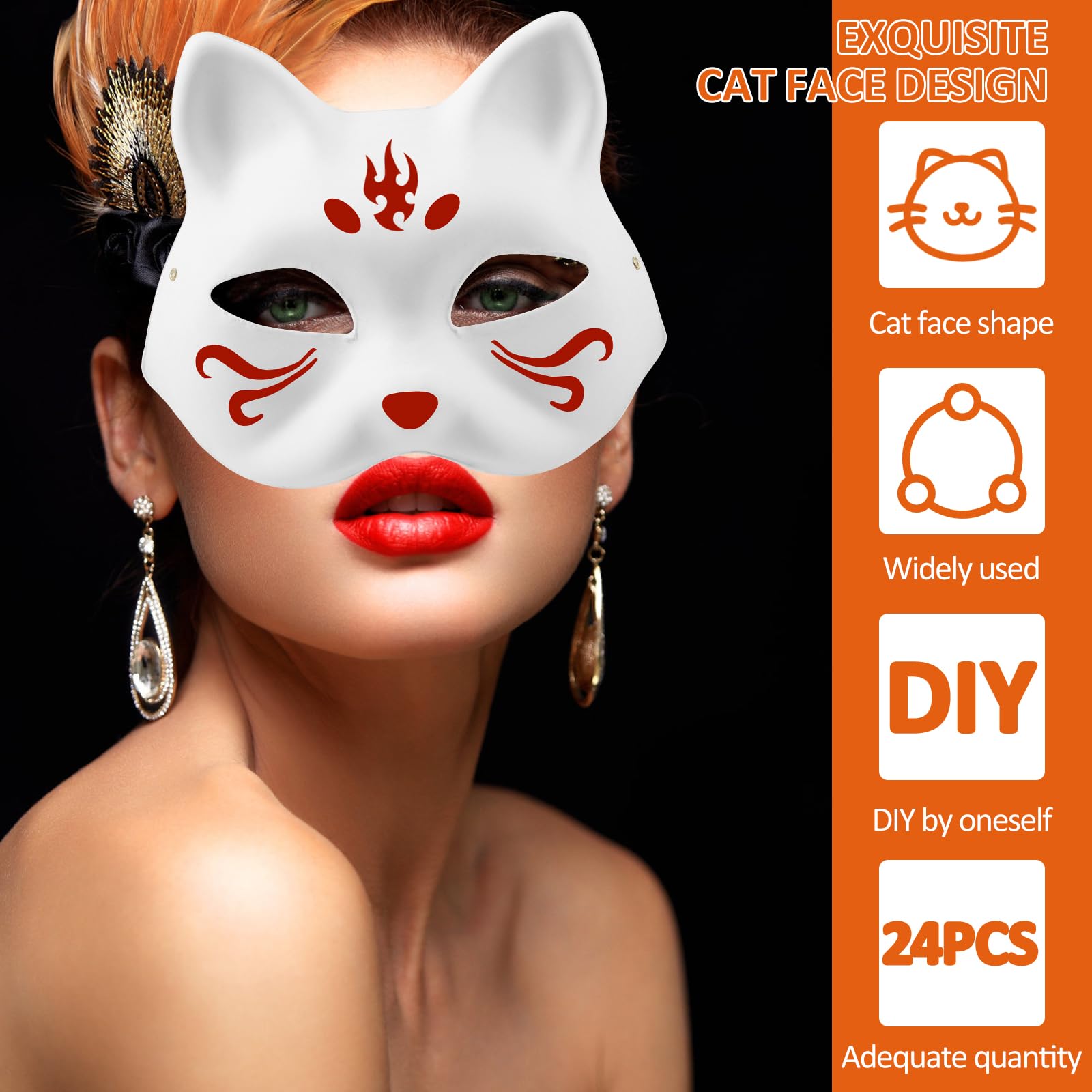 QINGLANG 24Pcs Cat Masks to Decorate Mask White Paper DIY Blank Animal Hand-Paintable Anime Half Facemasks Personalised Mask for Cosplay Masquerade - Image 2