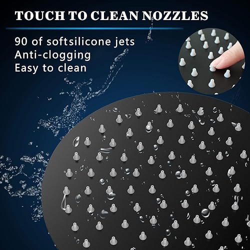 Miniatura 71 de Voolan Cabezal de ducha de lluvia, cabezal de ducha grande de alto flujo hecho de acero inoxidable de metal, cubierta de cuerpo de cascada, soporte