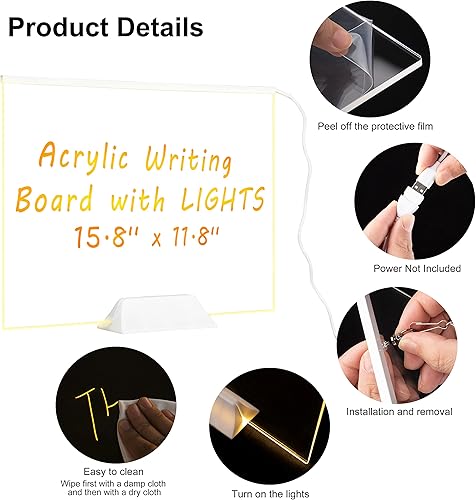 Miniatura 2 de Tablero acrílico de borrado en seco con luz tablero de notas acrílico de 158 x 118 pulgadas para pared tablero de borrado en seco transparente