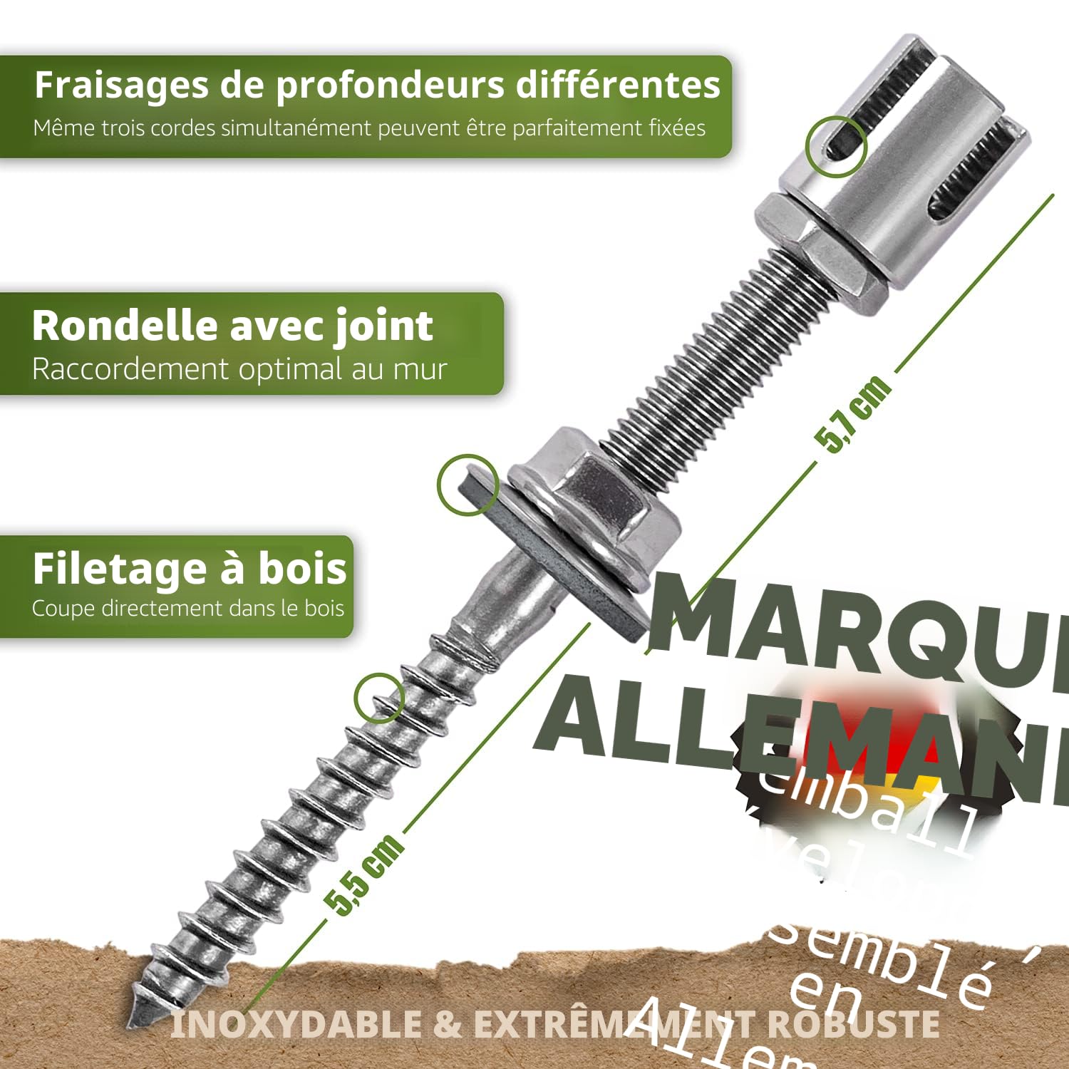 Support pour Plantes grimpantes, kit Complet en Acier Inoxydable avec Supports muraux et Corde de 3 mm (4 Supports, 6m de Corde)