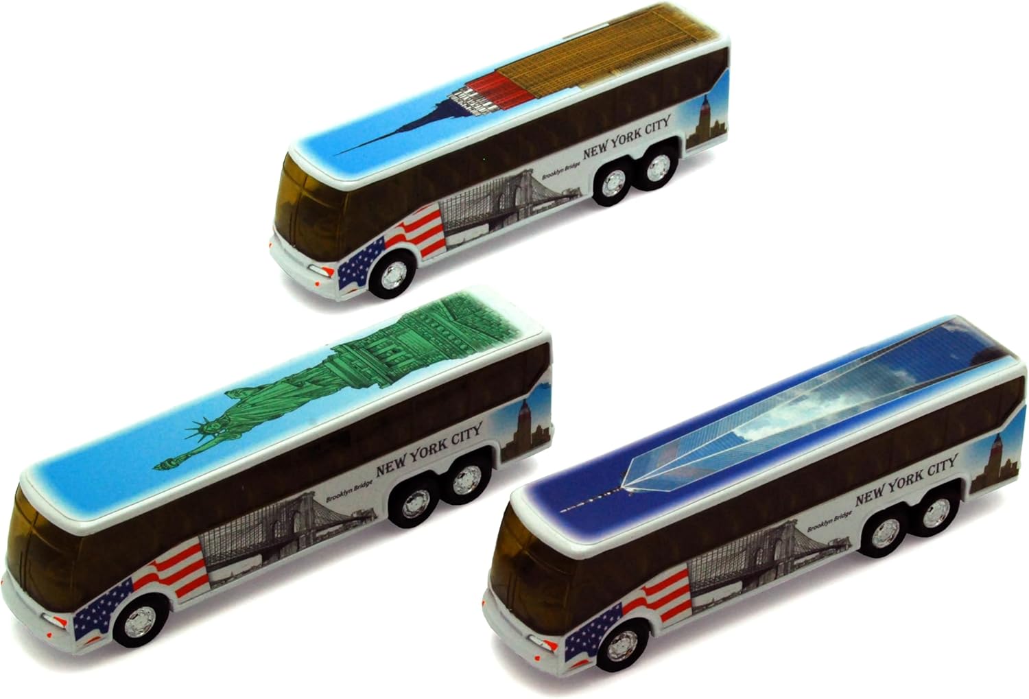 Box of 12 NYC Bus w/NYC Landmark Decals, Assortment 9803DNY - 6" Scale Diecast Model Cars