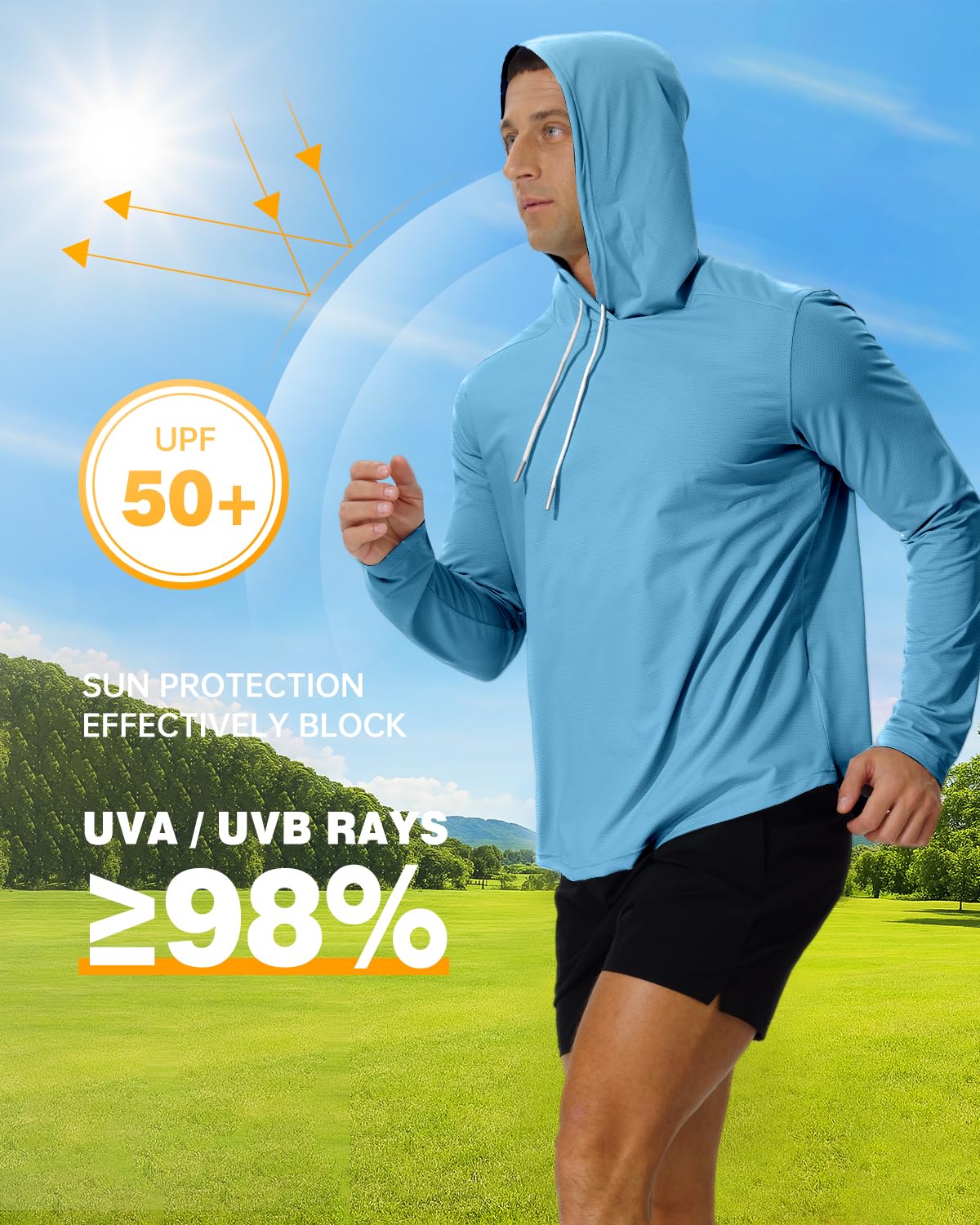AIMPACT Camisas de protección solar para hombre, protección solar UV UPF 50+, manga larga, con capucha, protección contra erupciones, camiseta ligera para pesca y natación