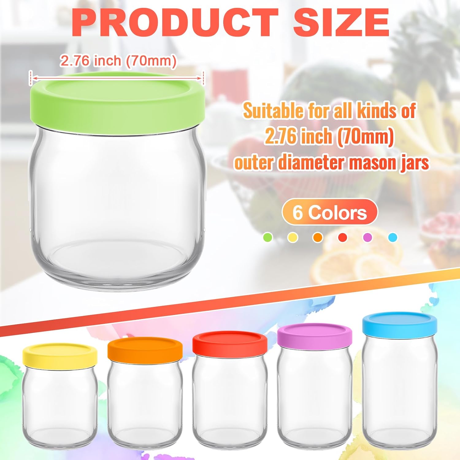 6 Pcs Silicone Mason Jar Lids for 70mm All Regular Mouth Mason Jars image 2