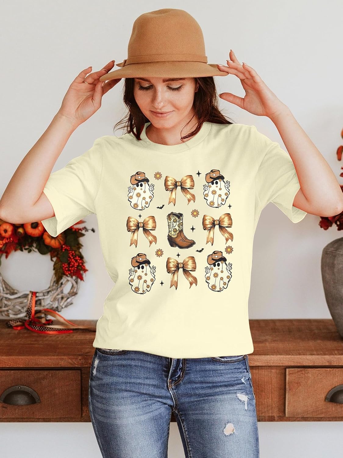 Magical Shirts Halloween Ghost T-shirt: Women Bows Ghost Shirt Halloween Gym Tshirt Spooky Season Dead Lift Tops - Image 5