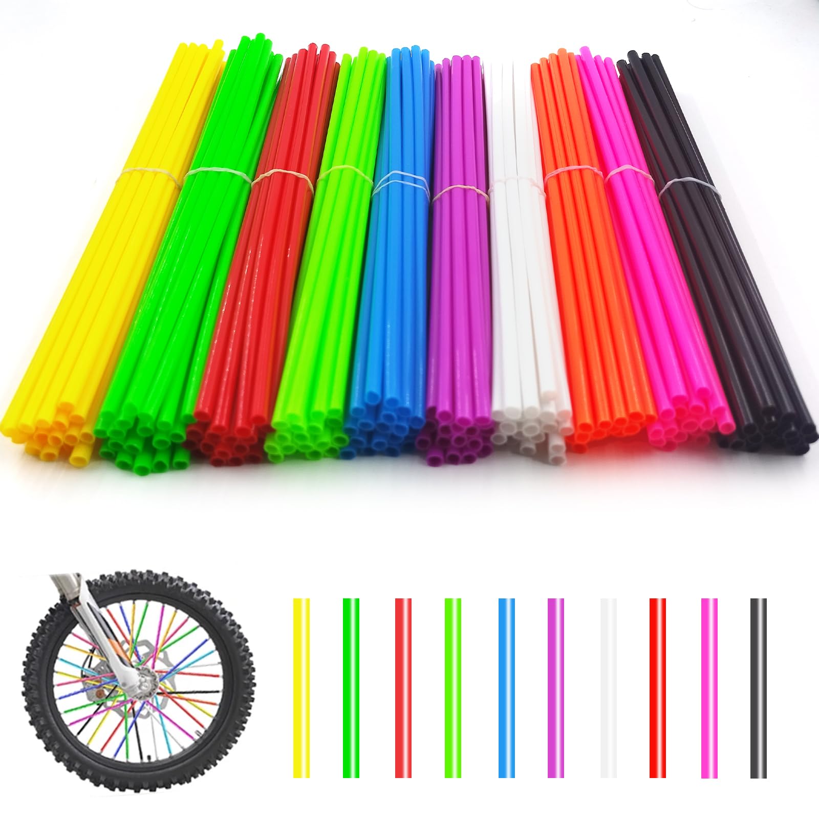 180 PCS Spoke Skins Spoke Covers, 10 Colors Bike Wheels Cover Decoration Protector for Motocross Motorcycle Bicycle Wheelchair BMX MTB Road Mountain ‎10 Mixed Colors