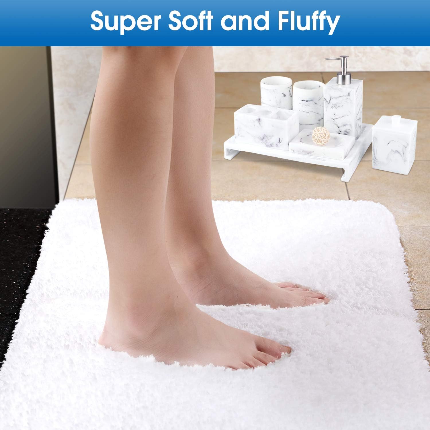 HOMEIDEAS Plush Bathroom Rugs Set 2 Piece Super Soft, Water Absorbent Shaggy Bath Rug Non Slip Microfiber Bath Mat Machine Washable, for Shower, Tub, 16"x24" & 20"x32"
