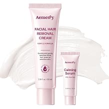 Facial Hair Removal Cream for Women Painless 2-in-1 Depilatory Kit with Calming Serum, Gentle Formula for Sensitive Skin, Upper Lip, Chin & Face Hair Remover, Fast 5 Min Smooth, 80ml + 10ml