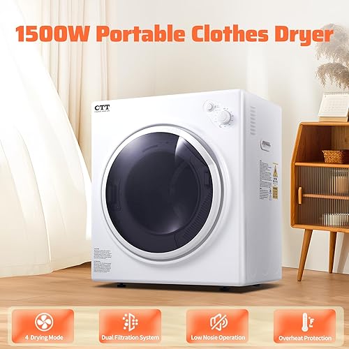 Miniatura 2 de CTT Secadora de ropa portátil de 3.5 pies cúbicos, secadora de ropa de 110 V con bañera de acero inoxidable, 4 modos de secado, secadores portátiles