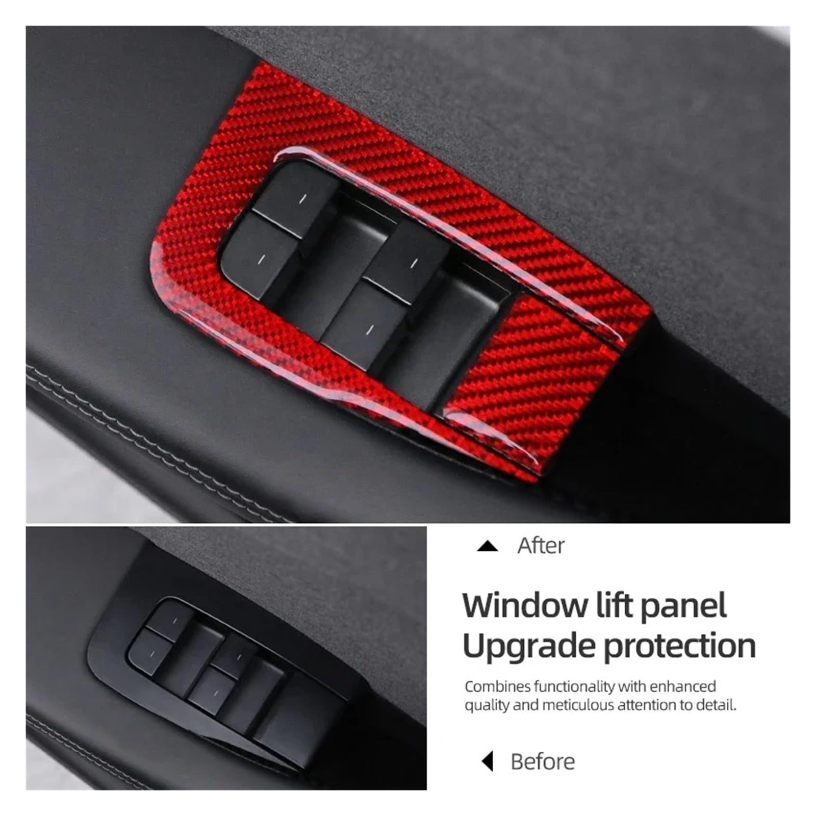 Naklejka na panel podnośnika szyby, naklejki z włókna węglowego, akcesoria do wnętrza samochodu, kompatybilne z Tesla Model 3 Highland 2024- Model Y 3(Model Y Black RHD)