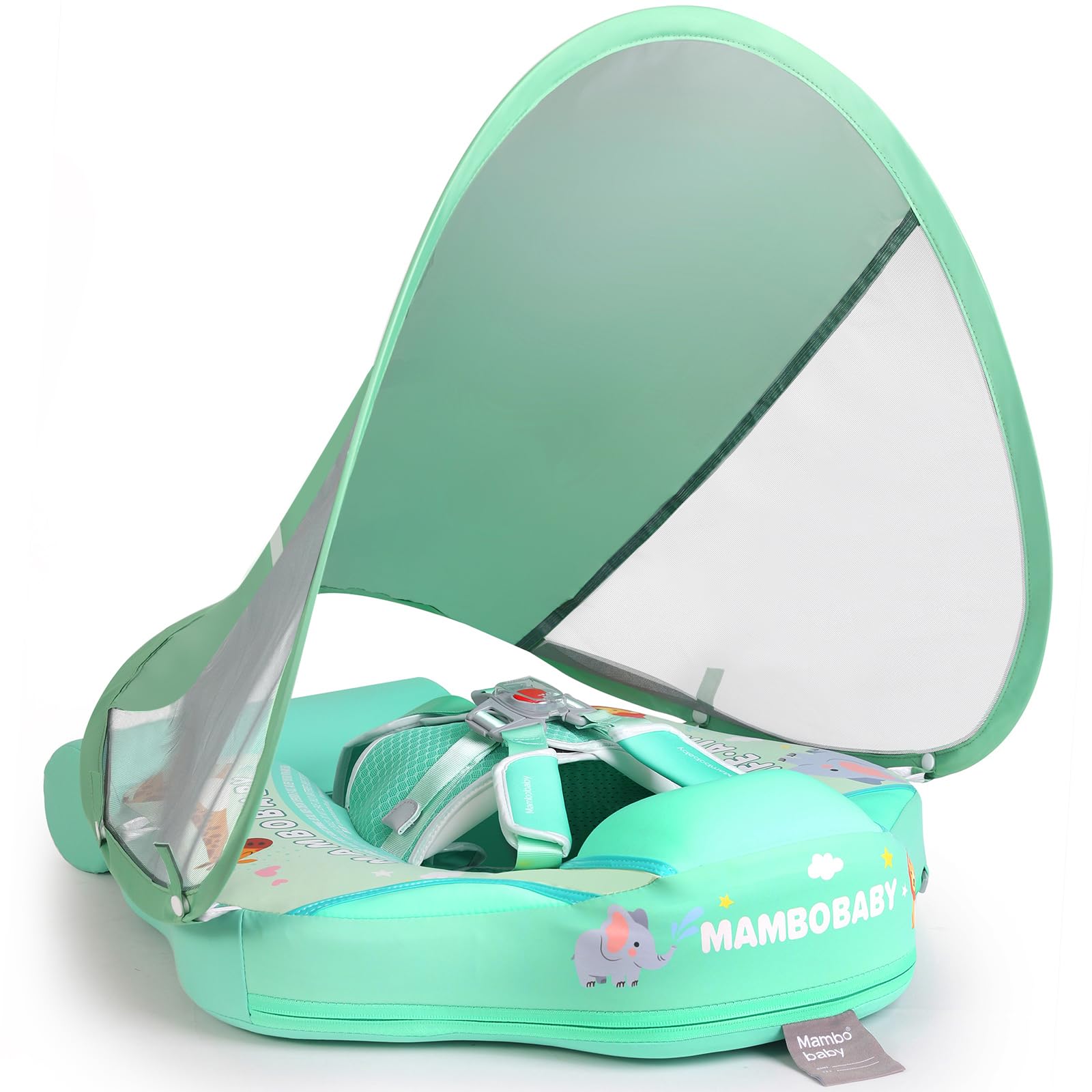 Mambobaby Float with Canopy and Tail New Upgraded Non-Inflatable Baby Pool Float Mambo Float Swim Trainer Solid Infant Swim Float Adjustable Pearl Foam Baby Swim Ring