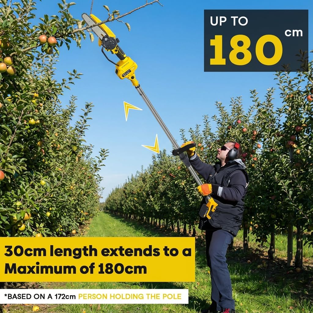 2-in-1 Cordless Pole Saw, Mini Chainsaw with 0.9-5.9ft Retractable Extension Pole for Tree Pruning, Brushless Electric Chain Saw with 2 x 1.5Ah Batteries, Handheld Chainsaw, Gift for Men Yellow