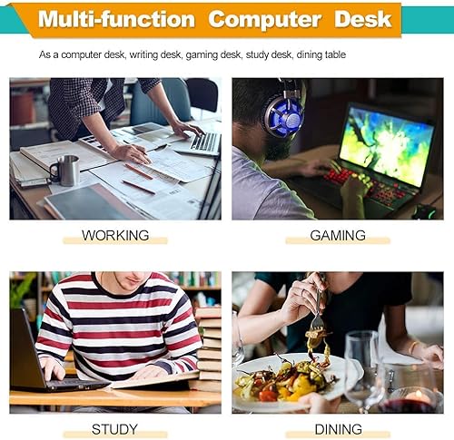 Miniatura 6 de YYkokocat Escritorio para computadora, mesa de estudio de 40 pulgadas para espacio pequeño, escritorio de oficina con patas de metal, marco de acero