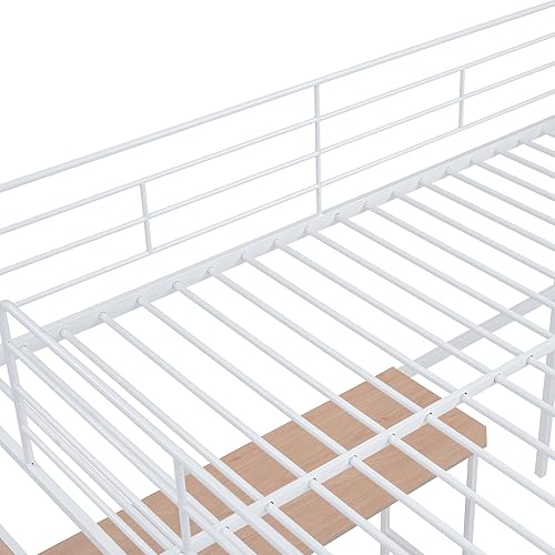 Miniatura 28 de Favfurish Litera de metal individual XL sobre Queen con escaleras inclinadas y barandillas de seguridad para dormitorio, habitaciones de invitados,