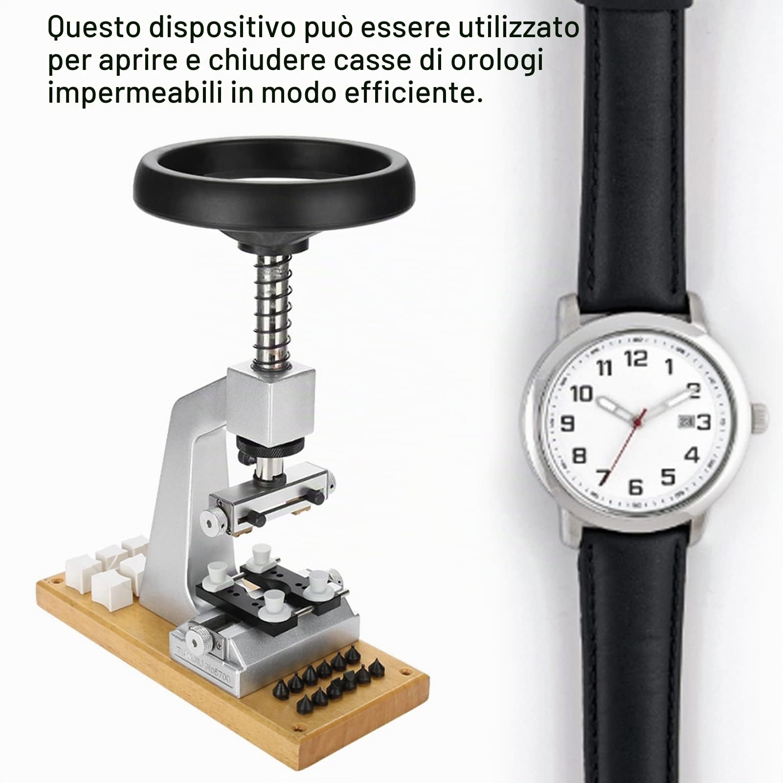 Apriscatole orologio da banco con cassa apribile, strumento da polso con apertura posteriore con 6 dadi per