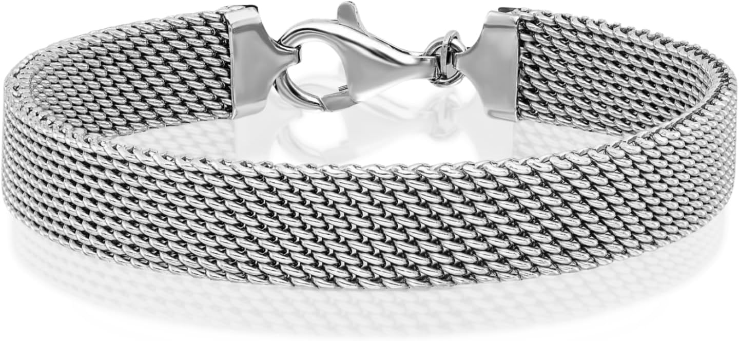 IceCarats 925 Sterling Silver 10.3mm Chunky Mesh Chain Snake Bracelet 7.5 inch Polished For Her