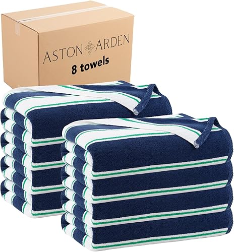 Miniatura 22 de Aston & Arden Toalla de playa a rayas, extragrande 35 x 70, algodón suave afelpado grueso, 600 GMS, pesada y lujosa para sillas de piscina, centro