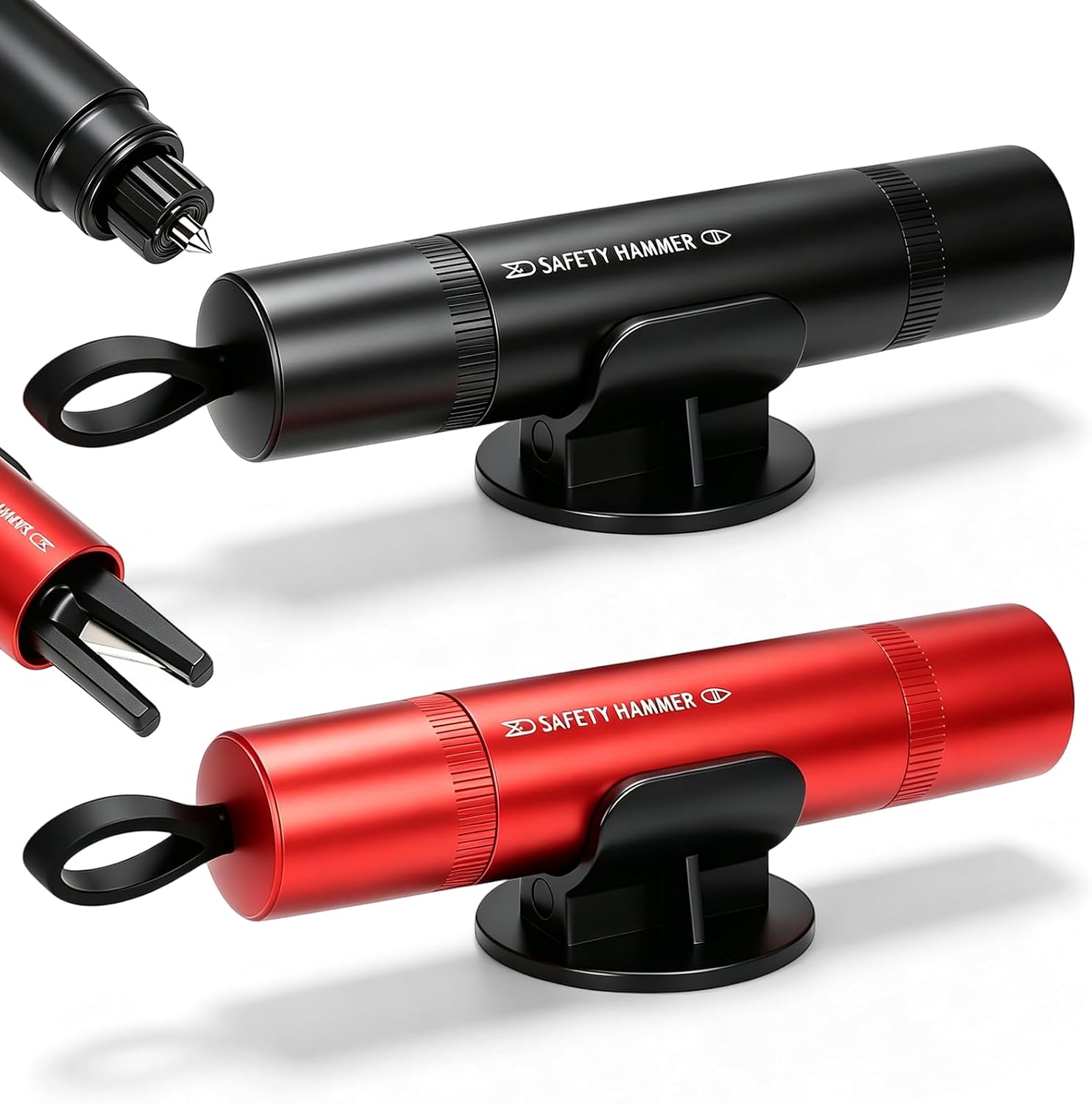 2 stuks noodhamer voor de auto met gordelsnijder, multifunctionele noodhamer en veiligheidshamer, draagbare veiligheidshamer, auto hammerdex, glasbreker, reddingsgereedschap voor de auto, bus
