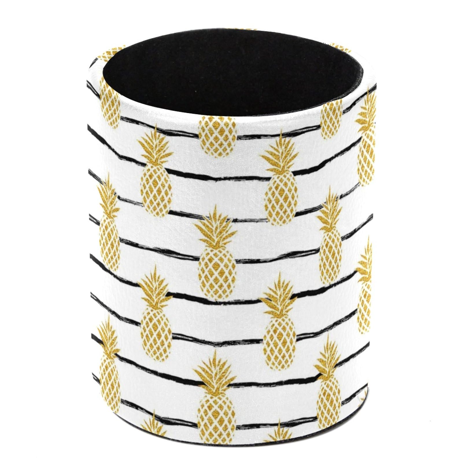 Luoweisi Yellow Pineapples Pen Holder for Desk, Leather Pen Pot, Desk Pencil Holder Round Makeup Organiser Home Office School Suppliers