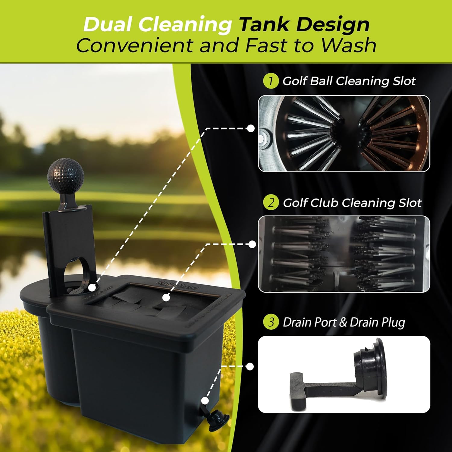 Club Clean – Original Golf Cart Ball & Club Washer Kit with Universal Bracket + Optional Custom Mounting Brackets – Fits EZGO RXV, Club Car Precedent, Yamaha Drive & Tomberlin