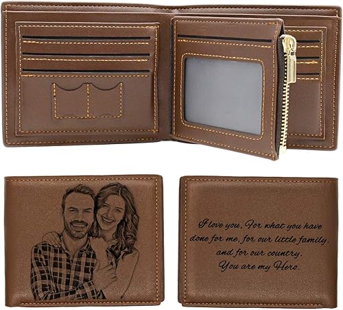 Carteras grabadas personalizadas foto cuero cartera hombres,marido,papá,hijo,regalos personalizados, cartera Rfid, Estándar, Estilo 4 - Horizontal