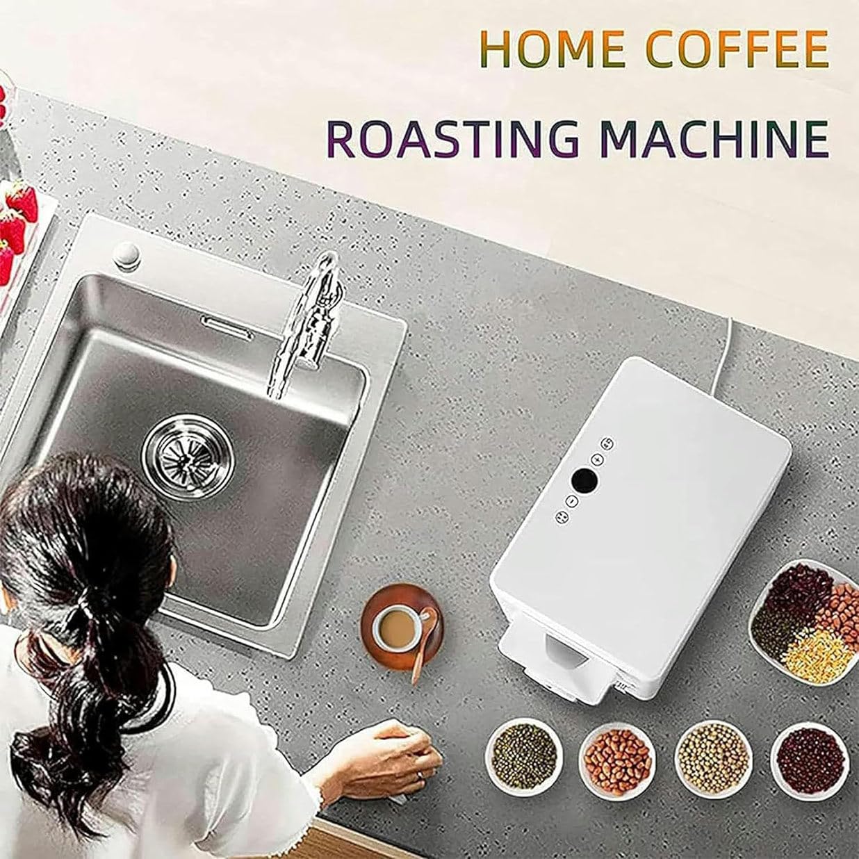 Machine à Torréfier électrique 1600W, Torréfacteurs à Café 1,5Kg Pour Machine à Usage Domestique, Parfait Pour Cuisson Du Café, Châtaignes, Cacahuètes Et Céréales – Minuterie Et Contrôle Température