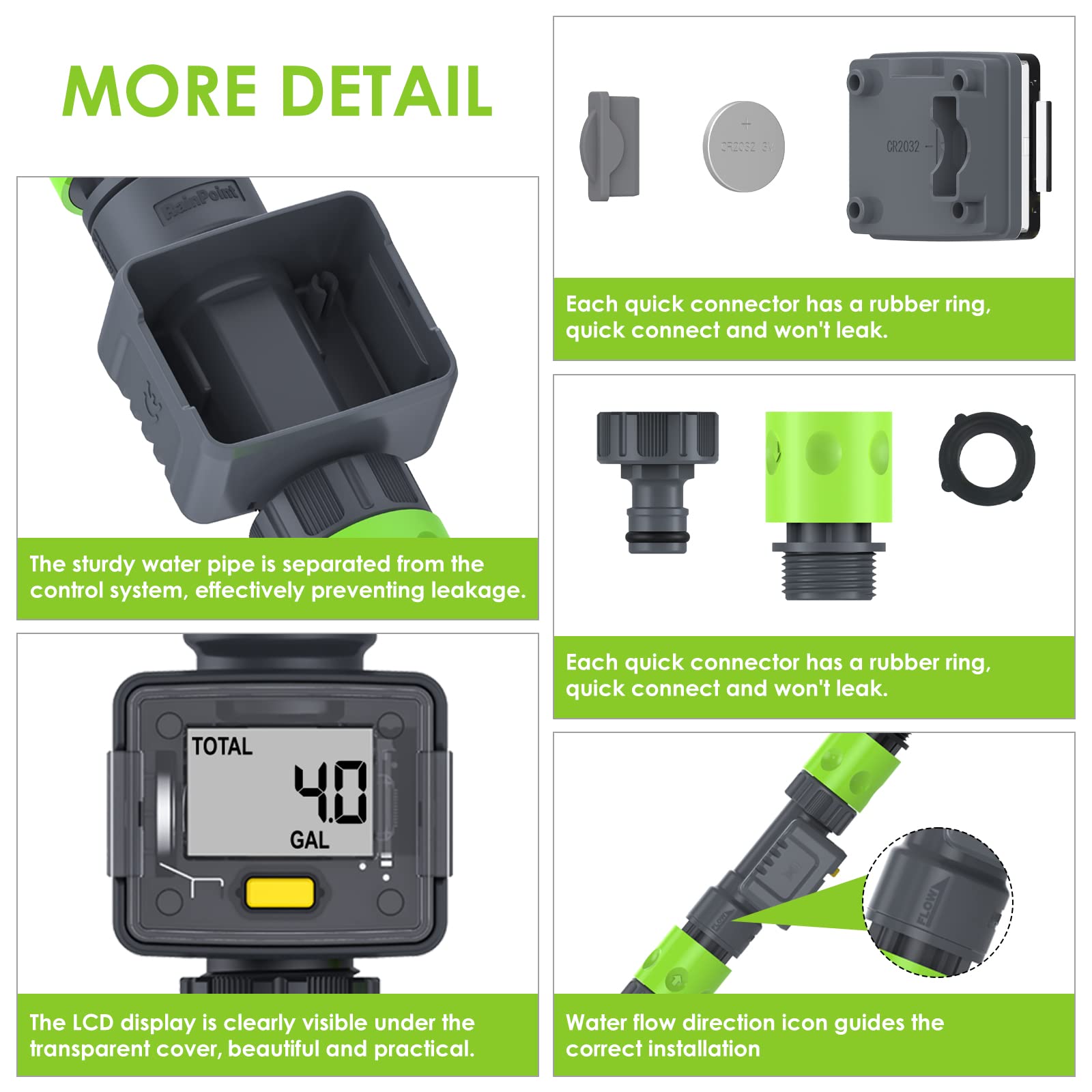 RAINPOINT Water Flow Meter, Digital Flow Meter Hose Water Meter for