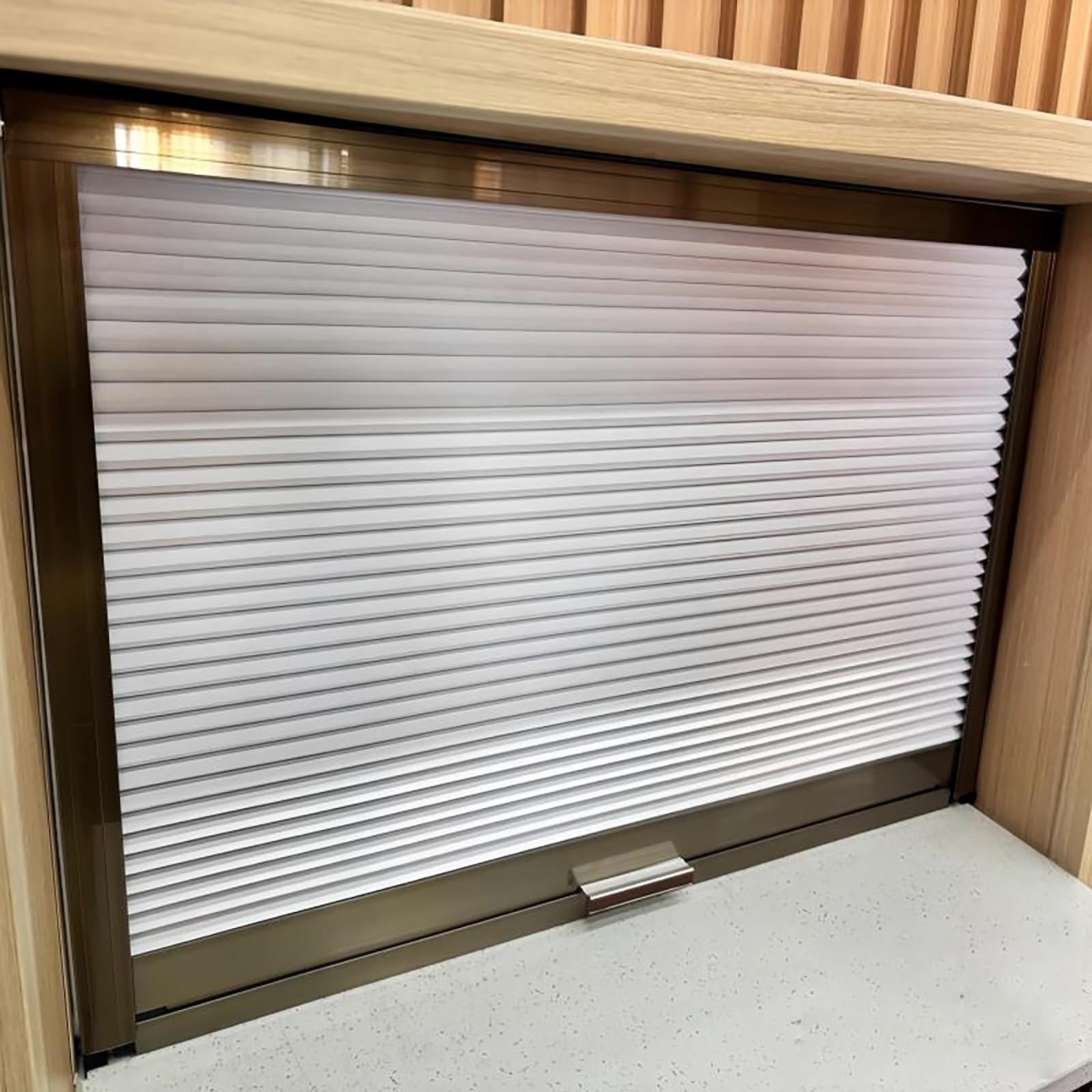 MLYAYE Retractable Kitchen Serving Window Door with Handle, Easy Install Cellular Pass Through Hatch Doors for Camper/Hotel/Dining Room/Patio/Terrace - Custom(85 x 100 cm)