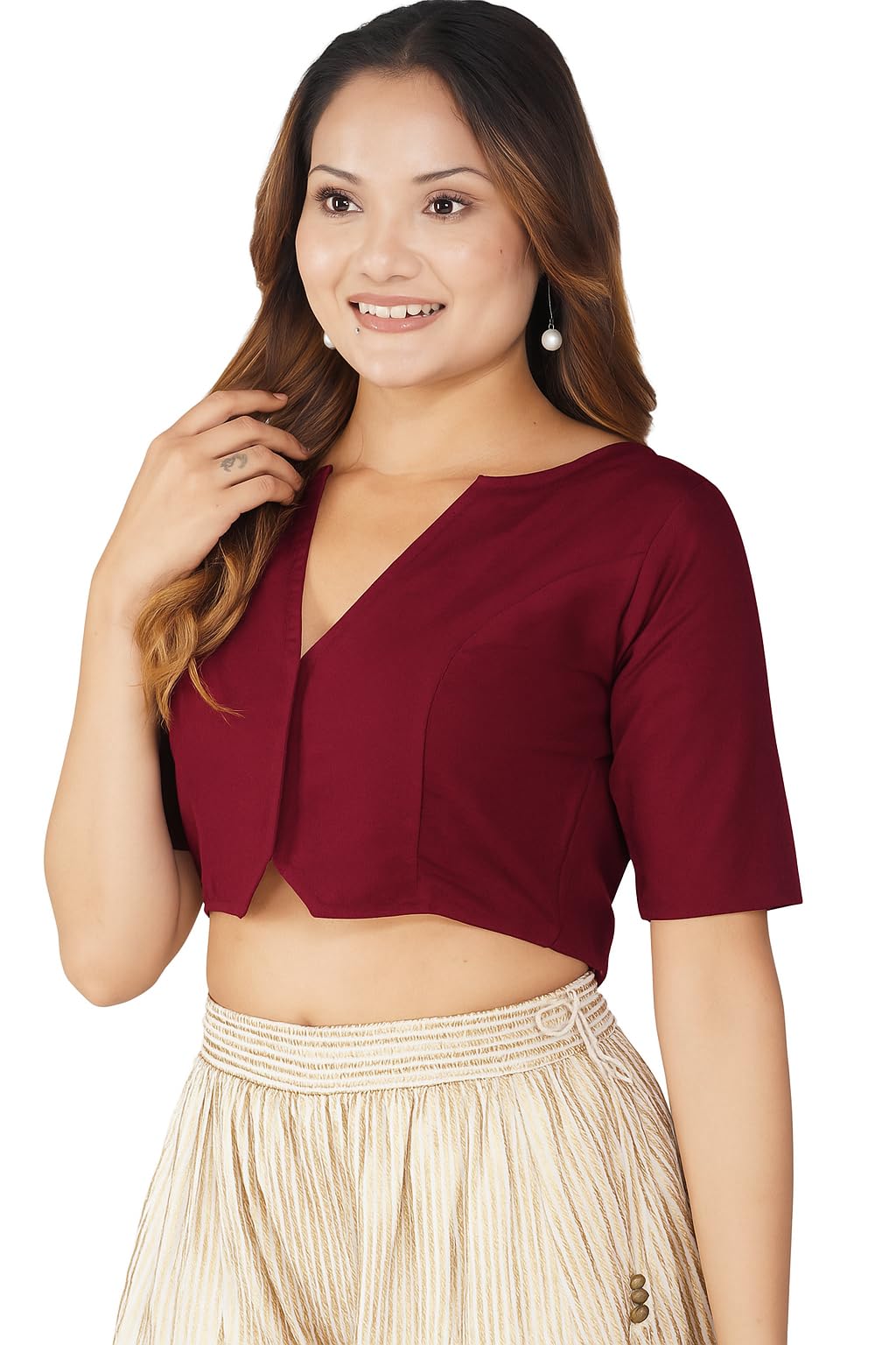 fressia fabrics Women's Pure Cotton V Neck Readymade Saree Blouse (902_Blouse)-picture-16
