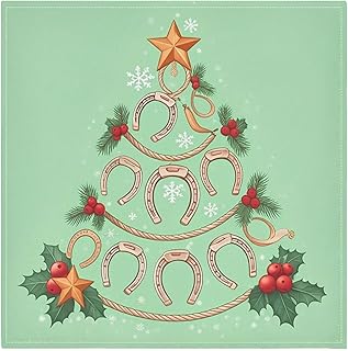 Cloth Napkins Set of 6, Cowboy Christmas Tree Dinner Napkins Washable Table Napkins Ideal for Parties Weddings, 20x20 Inches