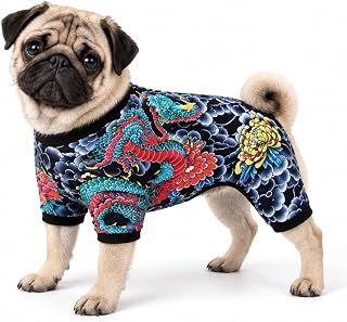 Dragon Tattoo Style Small Dog Jumpsuit, Stretchy Soft Dog Pajamas for Puppy & Small Dogs, Ideal for Pet Owners, Daily Wear, Unique Outfit for Furry Pets (Large)