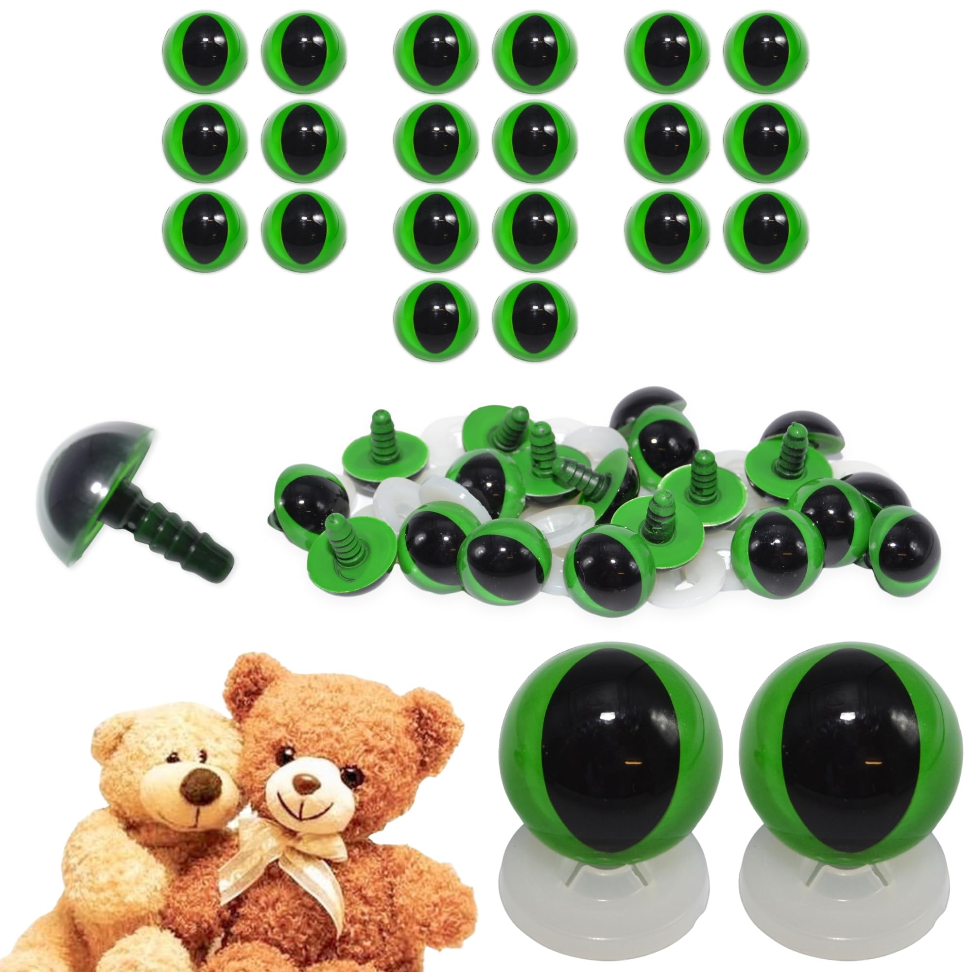 celloexpress 21mm Green Cats Eyes with Plastic Backs - Safety Eyes for Soft Toy Teddy Bear Animal Making (Pack of 10 Pairs)