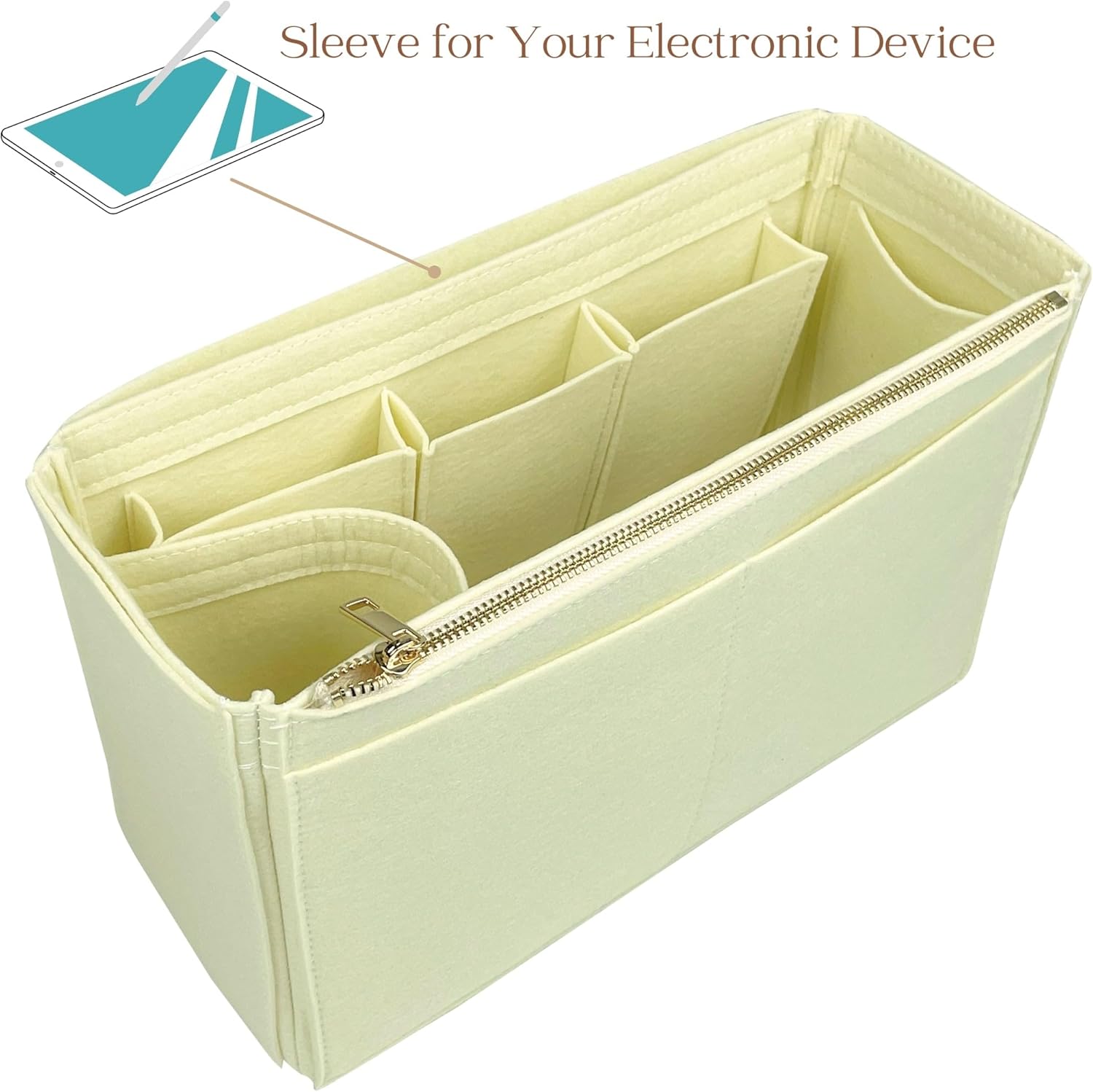 Felt Insert for Coa.h Soft Empire Carryall, Bag Purse Organizer for 28/40/48 with Wide Open Pocket (Size 40, Azure)