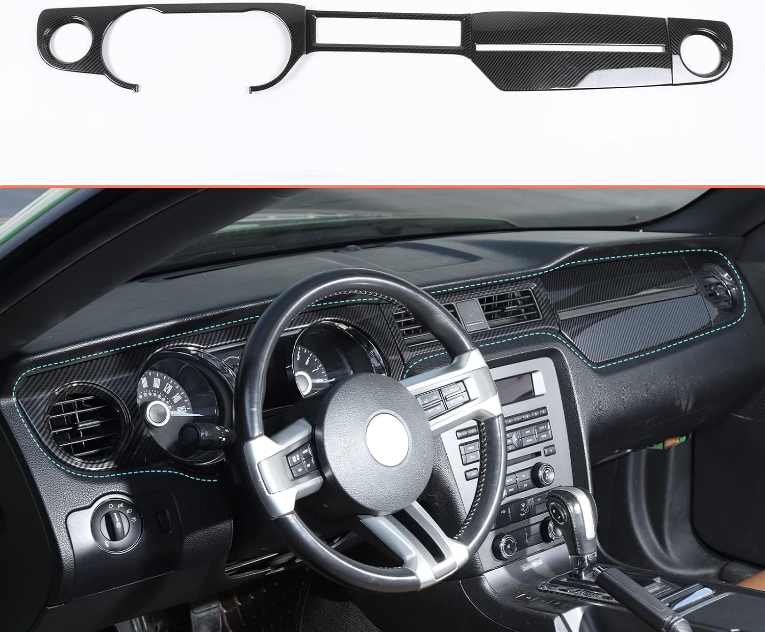 RT-TCZ Carbon Fiber Center Console Dashboard Panel Trim Cover Kit Meter Frame Decoration Interior Accessories for Ford Mustang 2010-2014