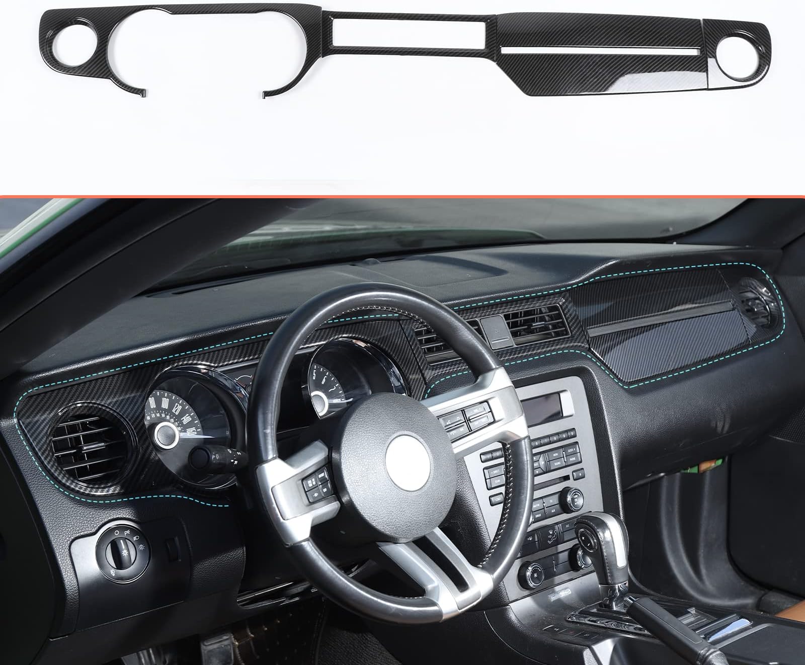 RT-TCZ Carbon Fiber Center Console Dashboard Panel Trim Cover Kit Meter Frame Decoration Interior Accessories for Ford Mustang 2010-2014