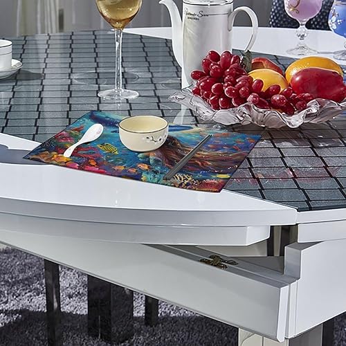 Miniatura 4 de Juego de 6 manteles individuales resistentes y lavables para decoración de mesa de cena, fiesta y delfín, ballena y océano