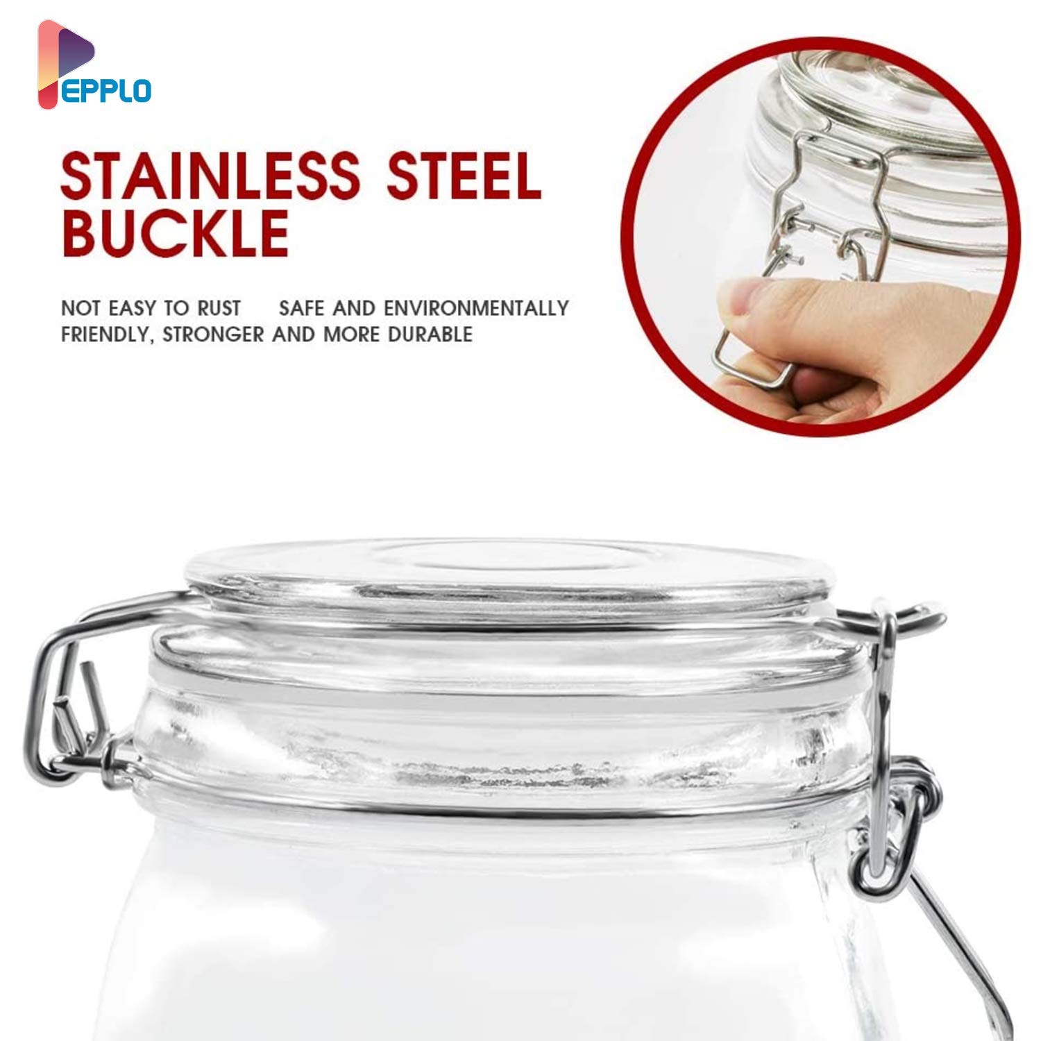 pepplo Lot de 4 boîtes hermétiques en verre avec couvercles - 726,31 g - Avec joint de conservation transparent - Fermeture à clip métallique pour la cuisine - Pour la mise en conserve des céréales