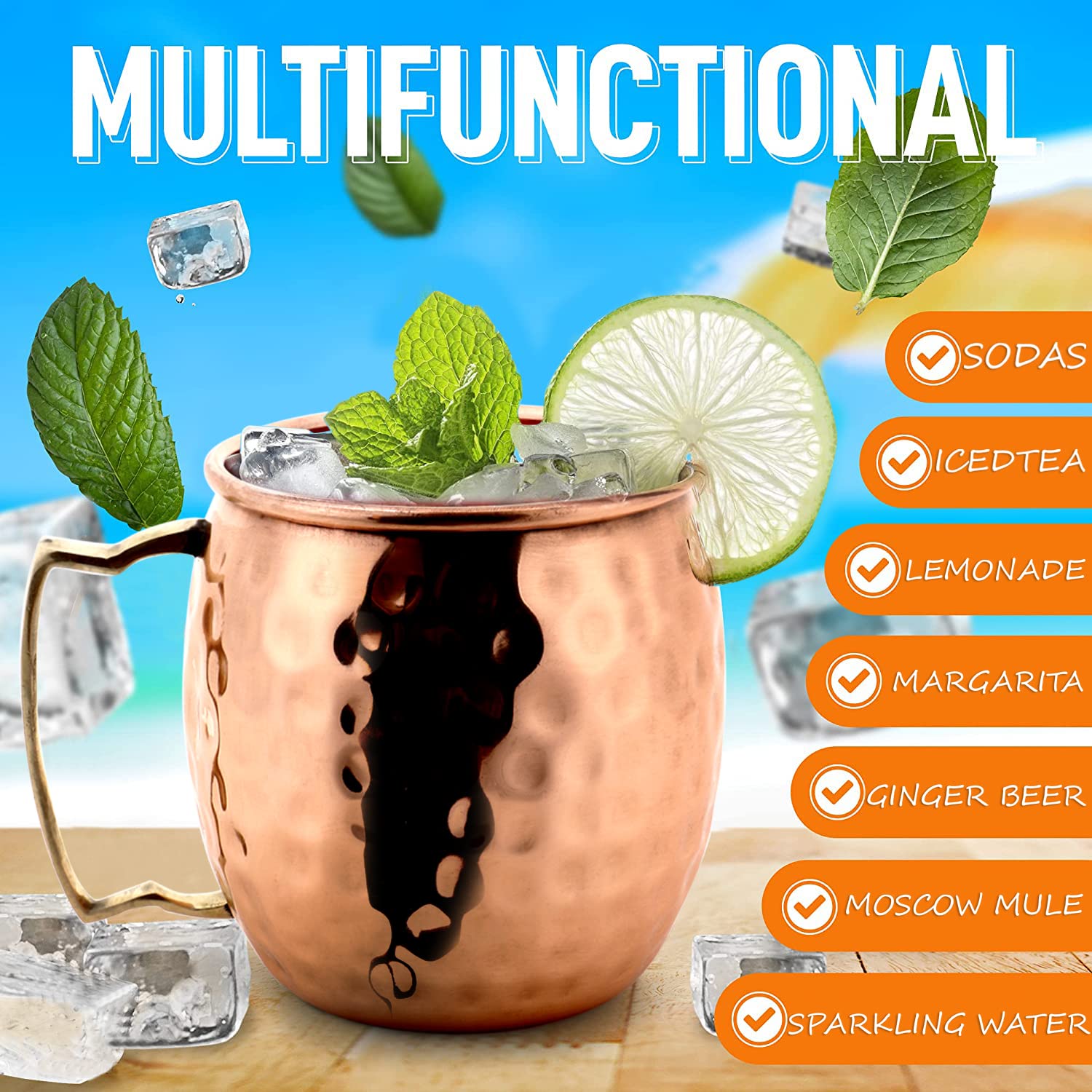 Tazza Zap Impex in puro rame martellato set da 4 per bevande fredde