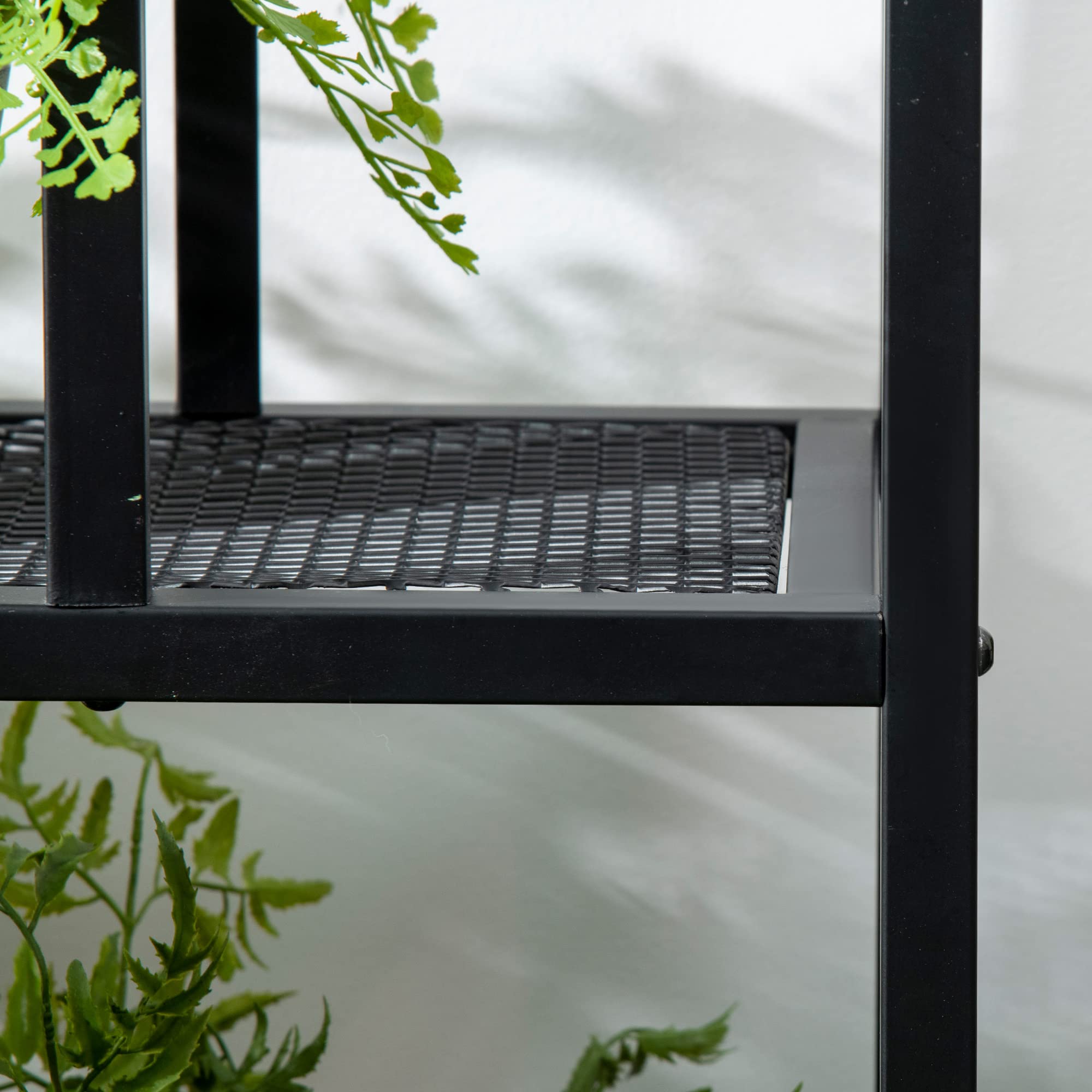 Outsunny 4-Etagen Pflanzenständer, 83cm hoch Blumenständer für Innen Außen, Pflanzenregal aus Metall, mehrstöckig Blumenregal, Blumentopfständer für Wohnzimmer, Garten Balkon Deko, Schwarz
