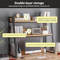 Vista 4 de Estantería de escritorio para escritorio de computadora, organizador de estantería de 2 niveles, estante de almacenamiento de madera multiusos