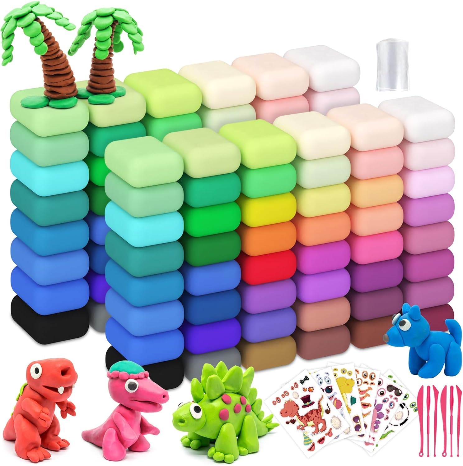 Air Dry Clay 96PCS (2x48Colors), Modeling Clay for Kids with 12