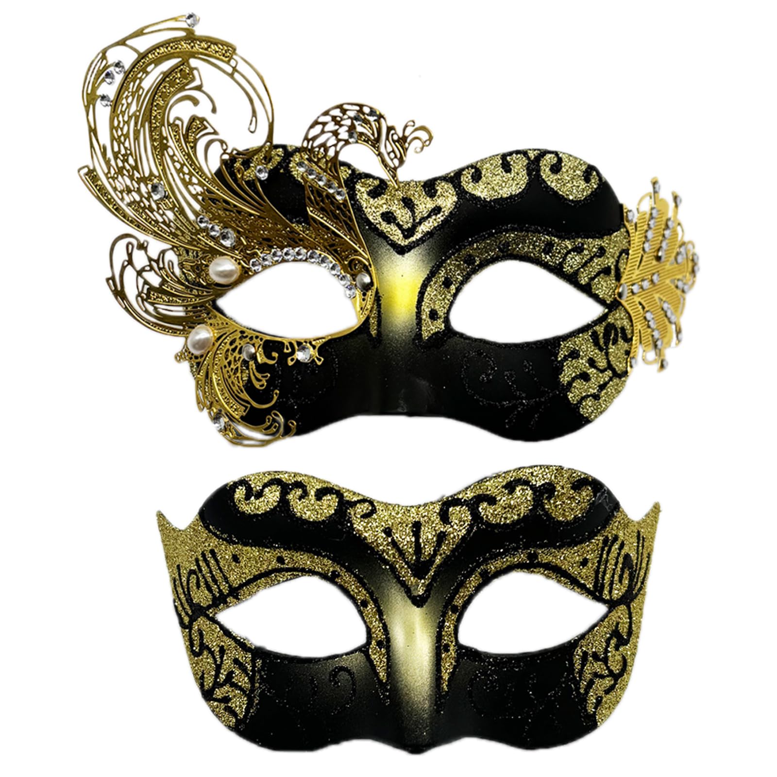 Seglorwy Masquerade Mask for Couples, Women Men Venetian Mardi Gras Halloween Christmas Party Couple Masquerade Mask(Gold Swan)