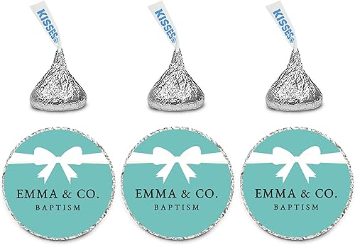 Andaz Press Etiquetas adhesivas de gota de chocolate personalizadas individuales, Emma & Co Baptism, paquete de 216, nombre personalizado, se adapta