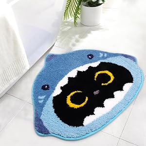 Bathroom Rugs - Shark Black Cat Shaped Bath Rugs,Soft Absorbent Rubber Backing Rug,Machine Washable Bath Mats for Bathroom Floor Tub and Shower,Blue(24 * 20inch) | Machine Washable for Bathroom Floor Tub and Shower,Blue,24 x 20 Inch