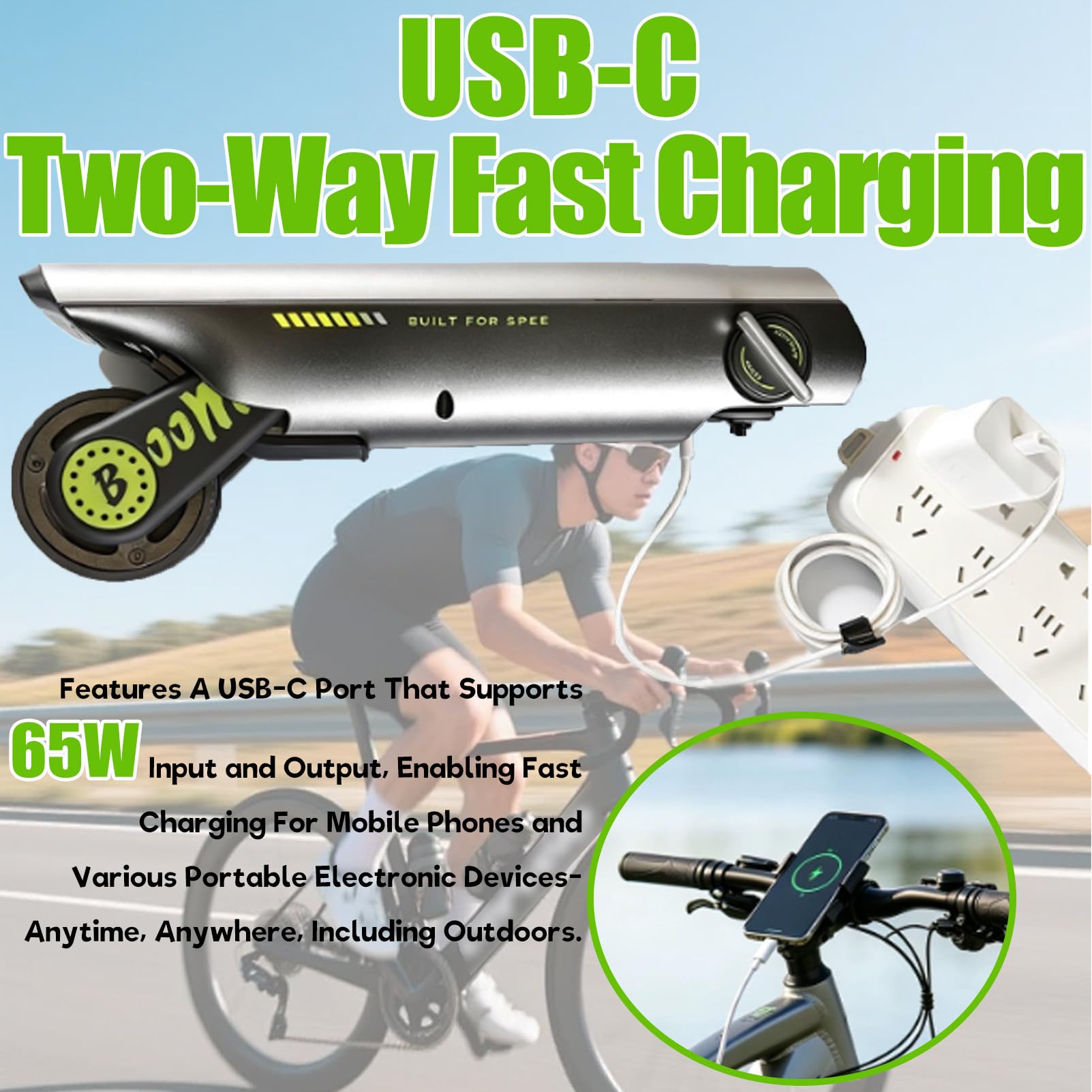 Kit di assistenza elettrica per biciclette, Booster per bicicletta, Kit di conversione elettrica invisibile, per mountain bike e bici da strada, spostamenti urbani, gite e uscite al parco. Green