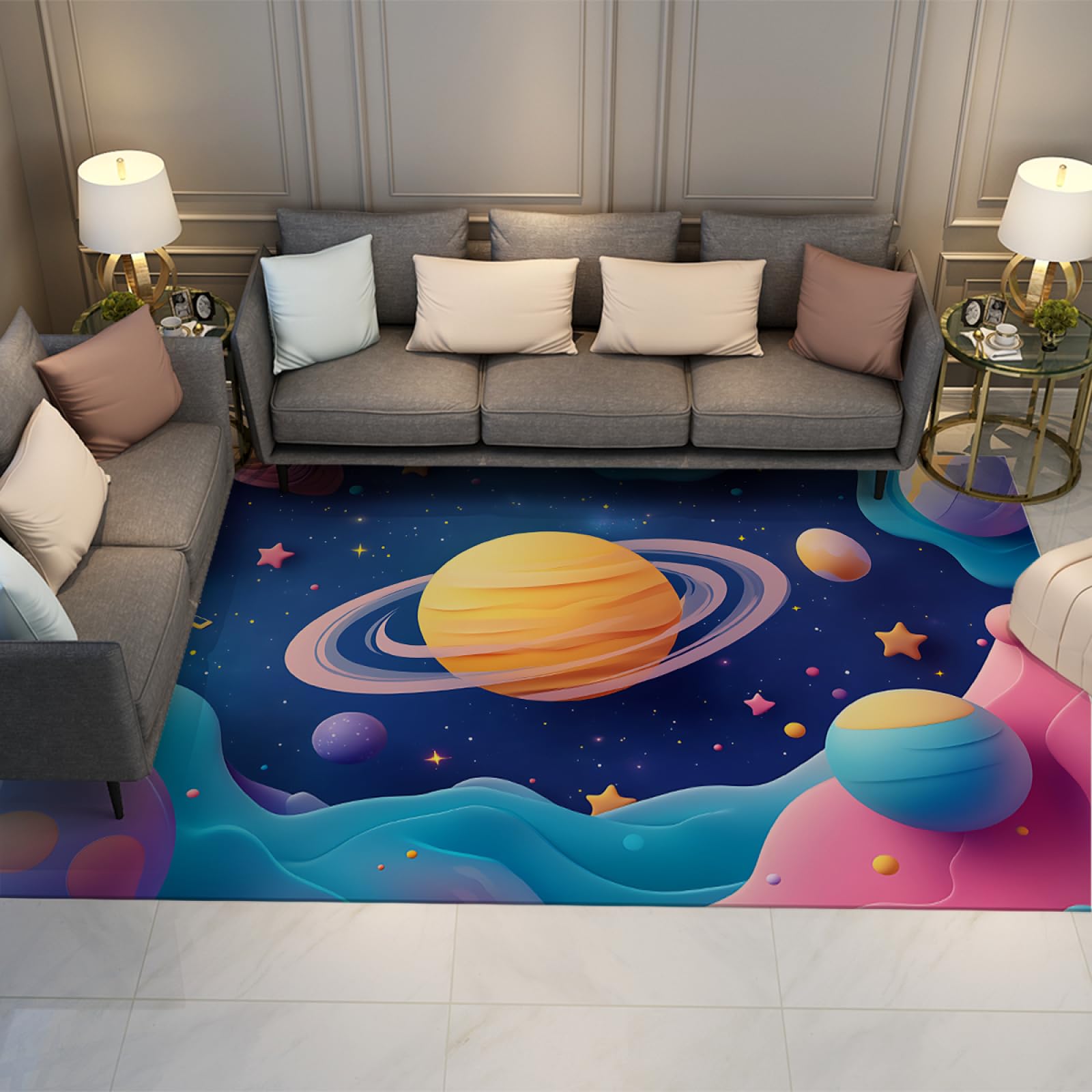 Tapis dessin animé planète pour chambre enfant et salon moderne 180x240cm