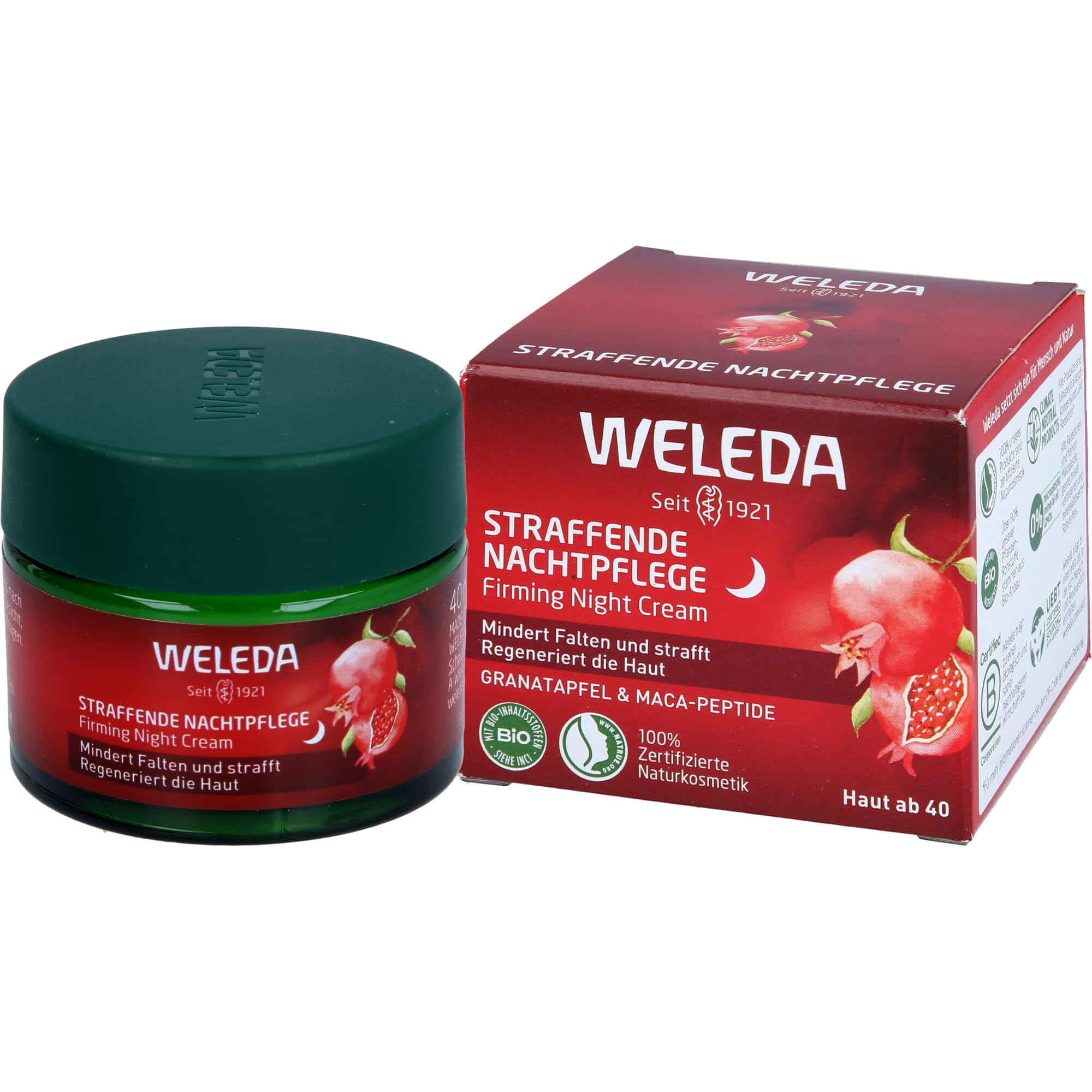 Weleda - Crema de Noche Reafirmante de Granada, Reduce Líneas de Expresión y Arrugas, Regenera la Piel, Hidrata y Nutre, con Aceite de Granada y Péptidos de Maca, Tratamiento Natural - 40 ml