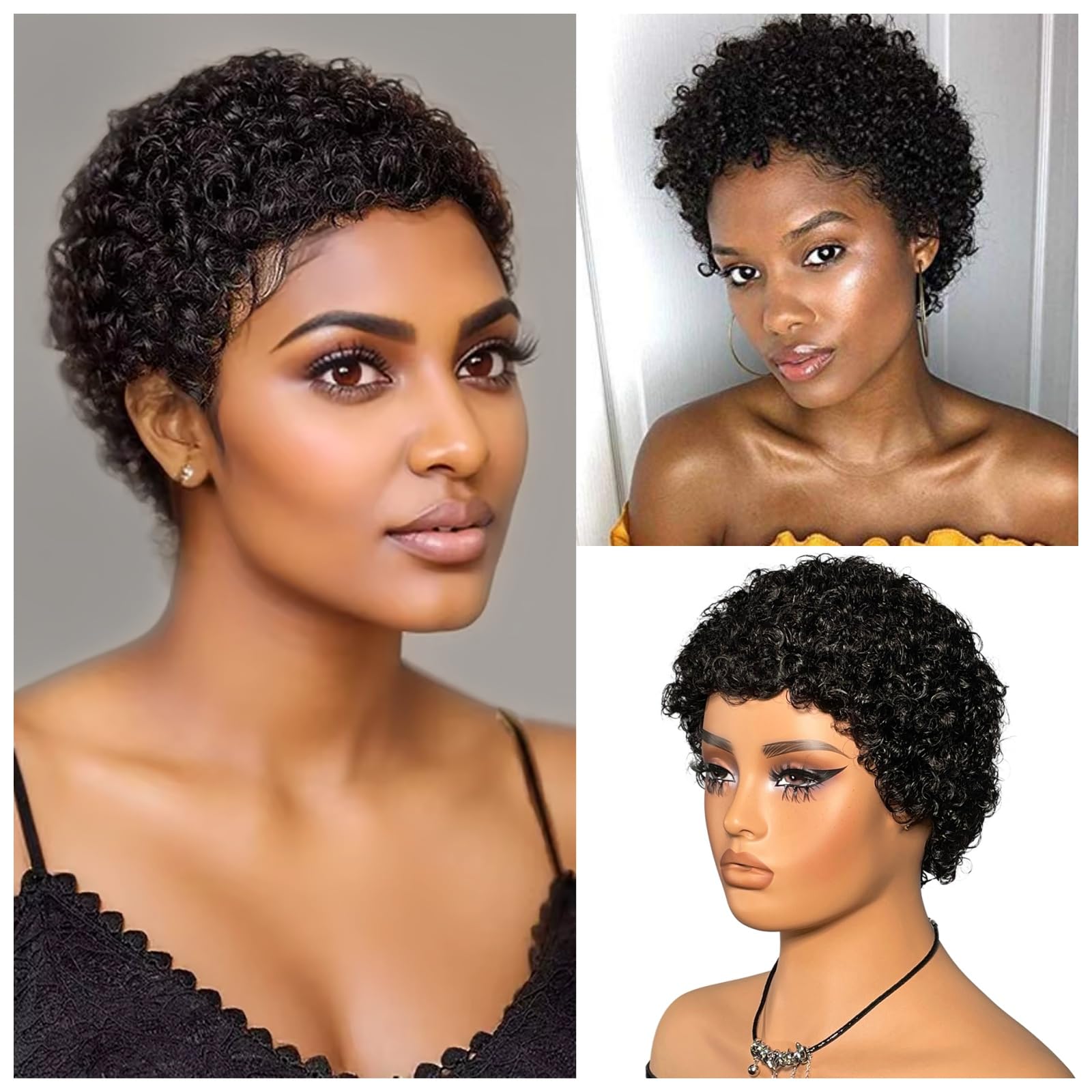 Short Kinky Curly Pixie Cut Wig 100% Virgin Human Hair Deep Wave Glueless Daily Kinky Curly Short Bob 13x4 Transparent Lace Front Glueless  main image 4