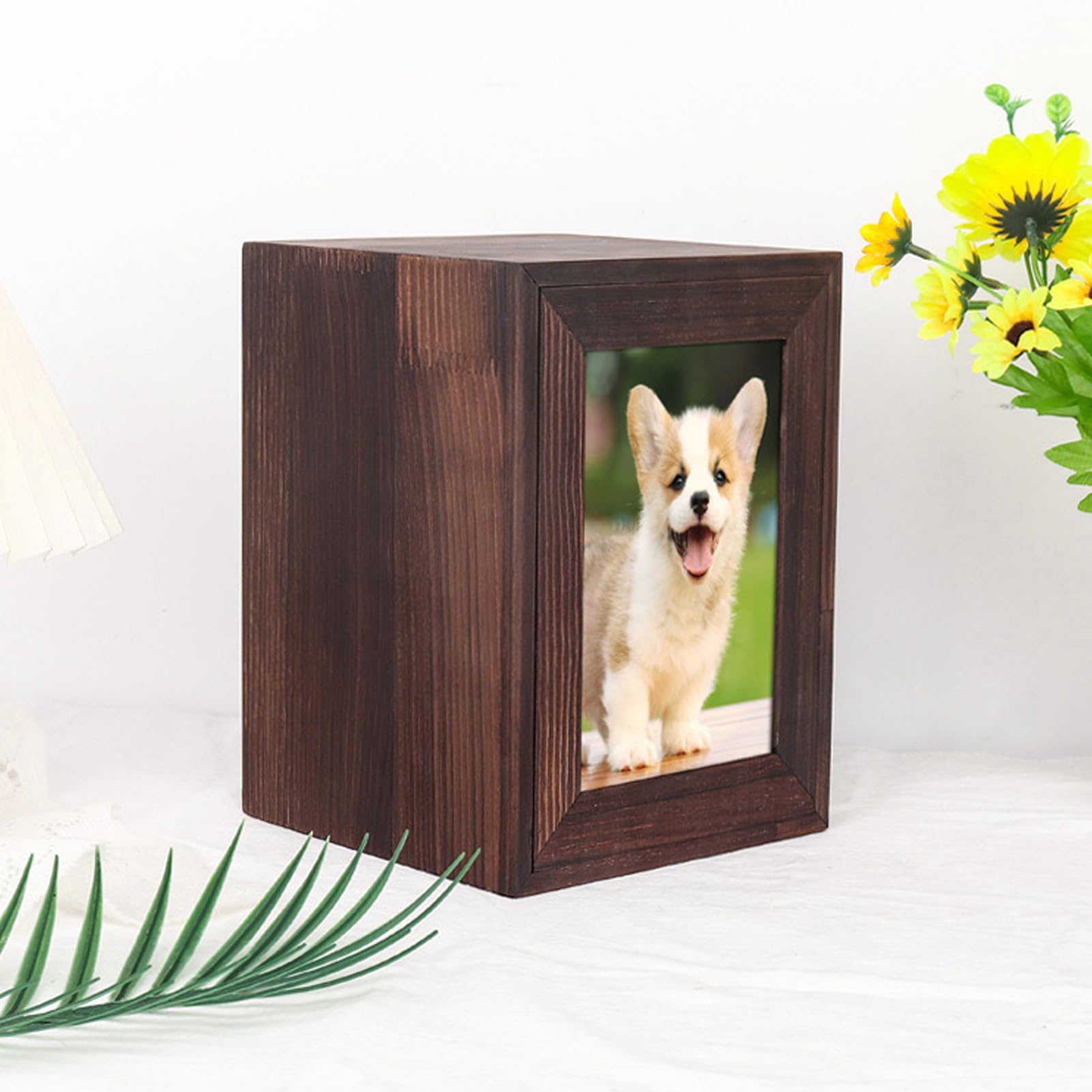 Pet Memorial Urnen Houten Hond Kat Begrafenis Crematie Urnen Pet Memorial Keepsake Memory Box met Fotolijst (Donker bruin